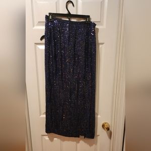 Doncaster • Navy Blue Sequin Silk Long/Maxi Skirt